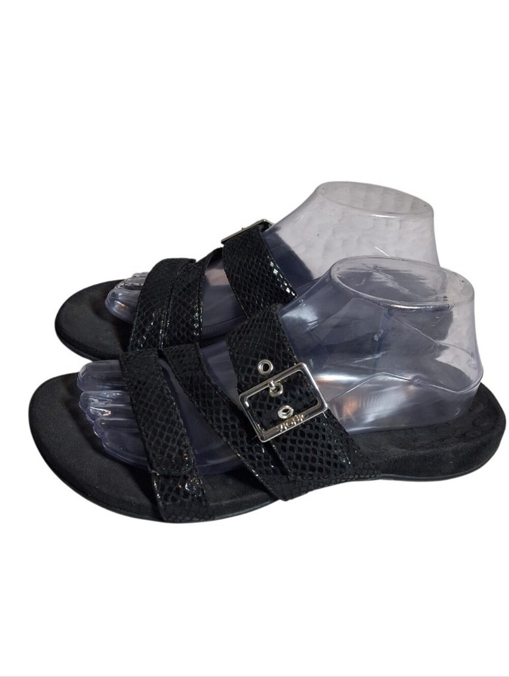 Vionic Skylar Women Size 8 Wide Black Snake Slide Sandals Adjustable